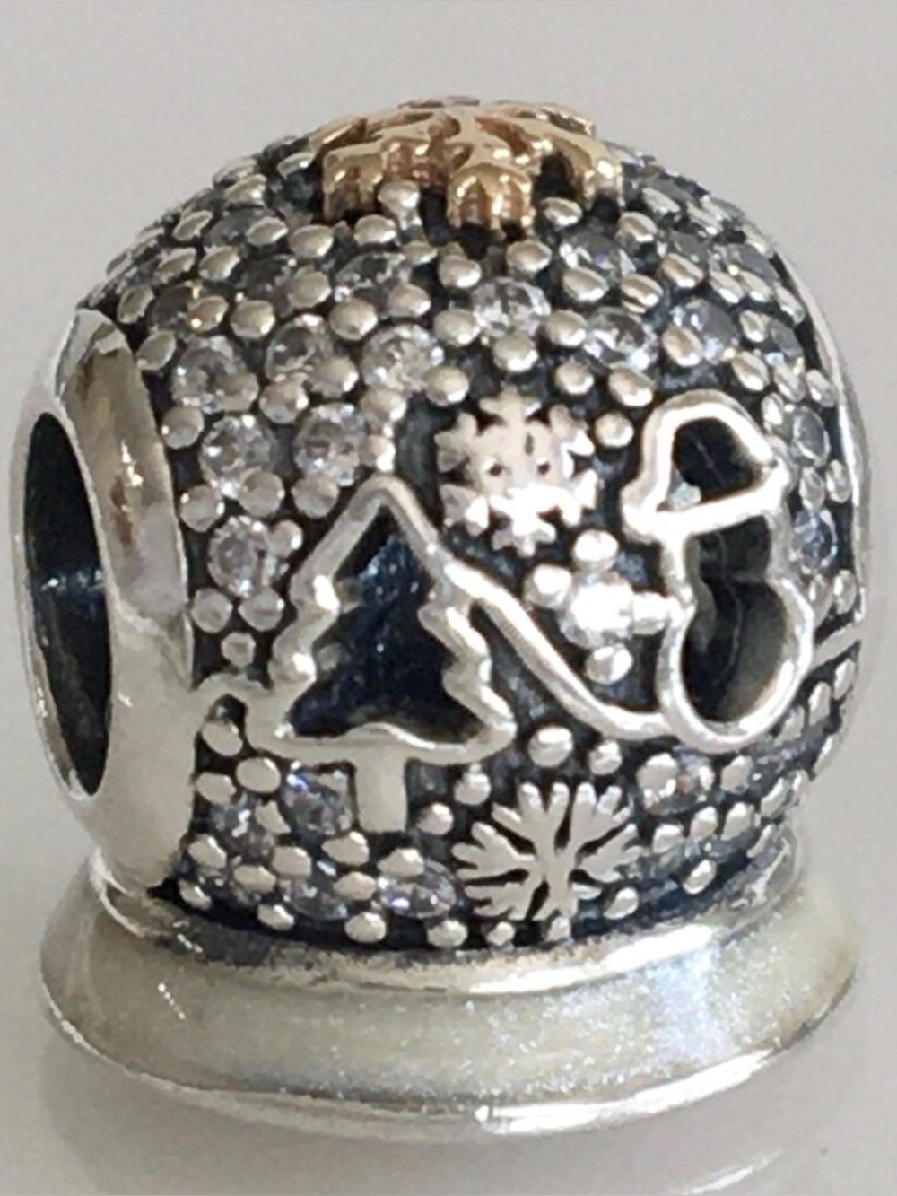 Pandora 2015 Wonderland Snow Globe Charm Two Tone with Clear CZ Retired